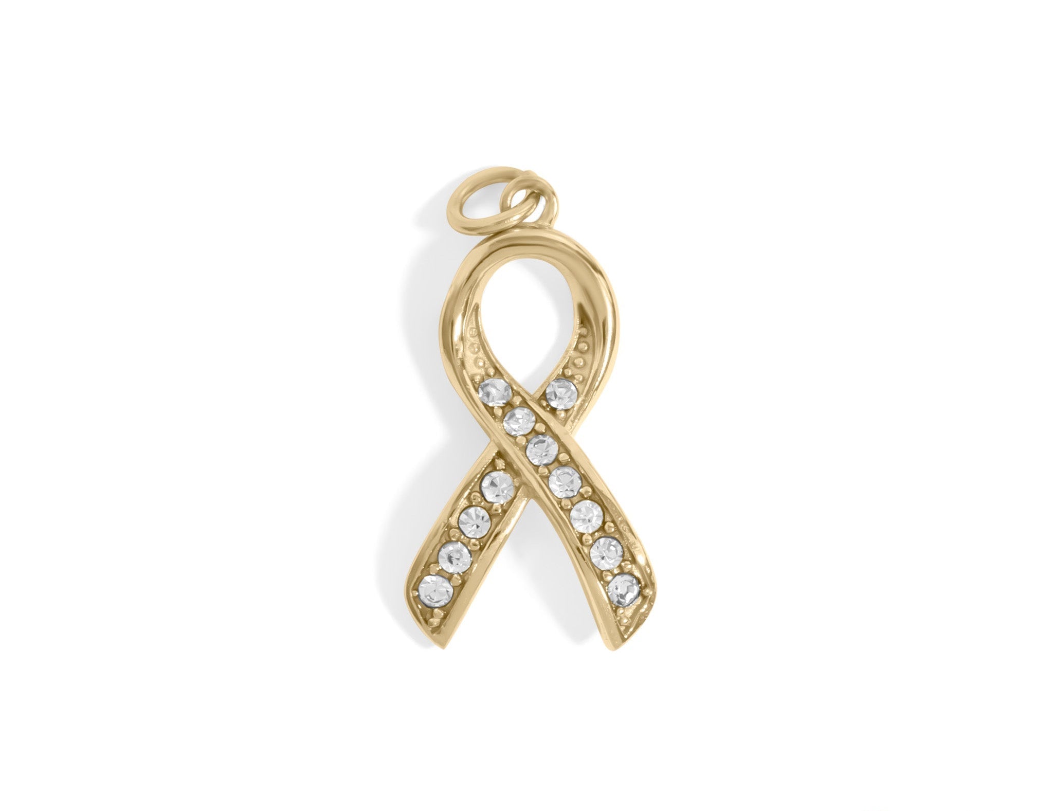 Cancer Ribbon Charm – 18K Gold Pendant with Sparkling Stones | Hypoallergenic Jewelry Gift