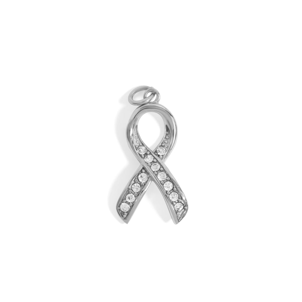 Cancer Ribbon Charm – 18K Gold Pendant with Sparkling Stones | Hypoallergenic Jewelry Gift