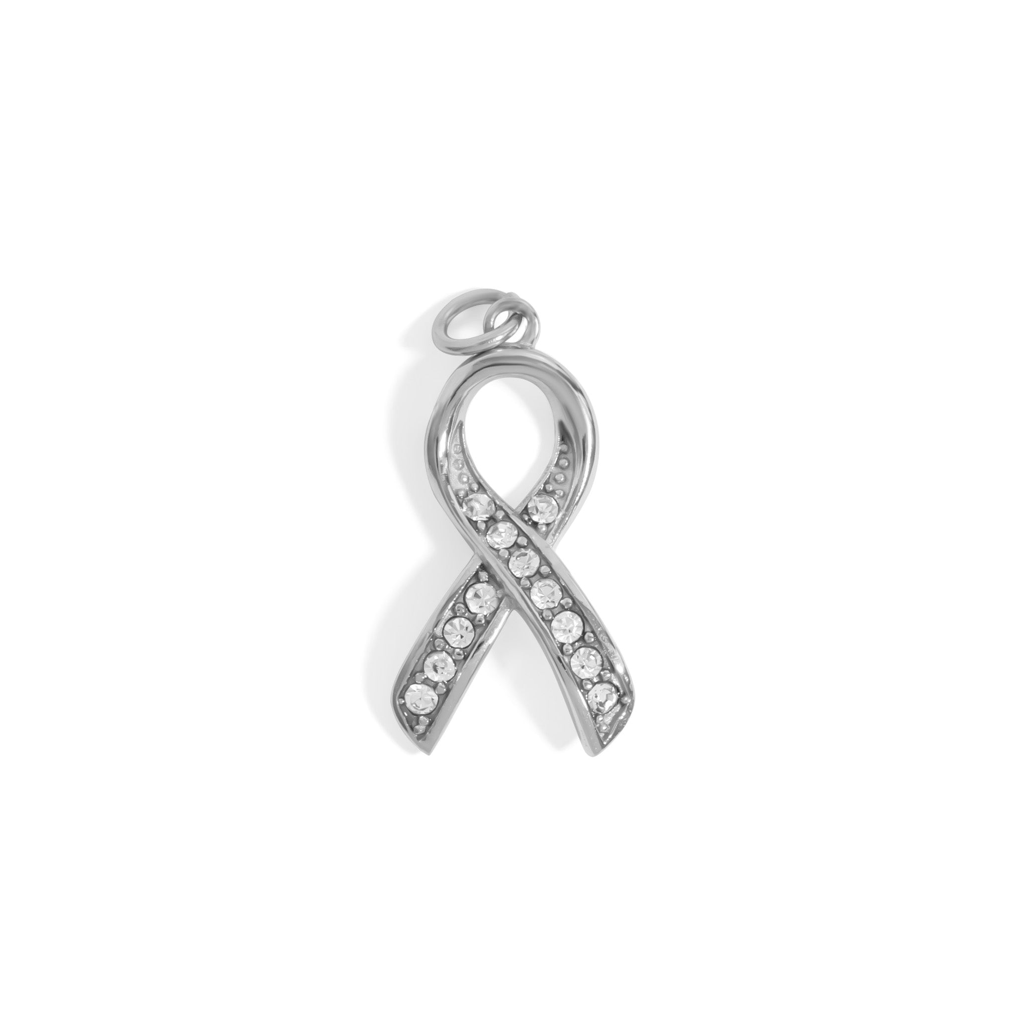 Cancer Ribbon Charm – 18K Gold Pendant with Sparkling Stones | Hypoallergenic Jewelry Gift