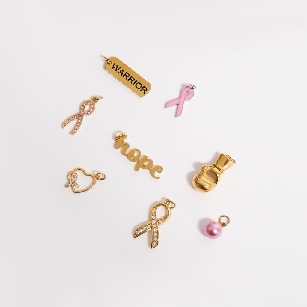 Cancer Ribbon Charm – 18K Gold Pendant with Sparkling Stones | Hypoallergenic Jewelry Gift