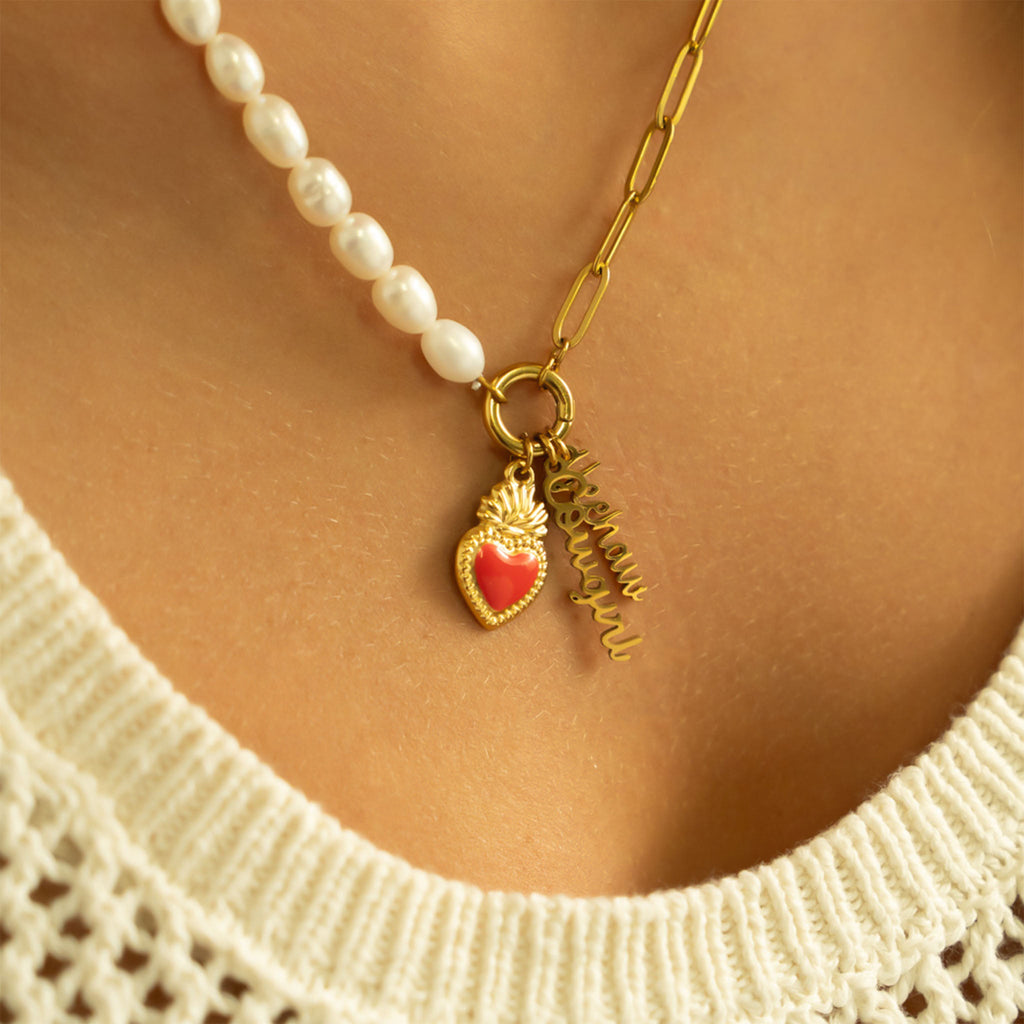 18K Gold Heart Charm – Red Enamel Stainless Steel Non Tarnish Jewelry Gift