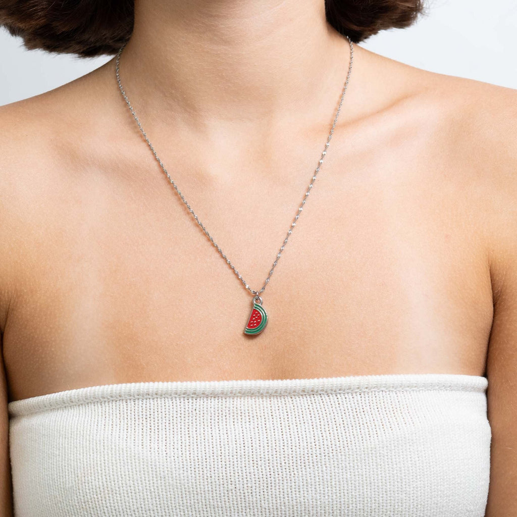 Gold Watermelon Charm – 18K Gold Jewelry | Red Enamel Stainless Steel Pendant