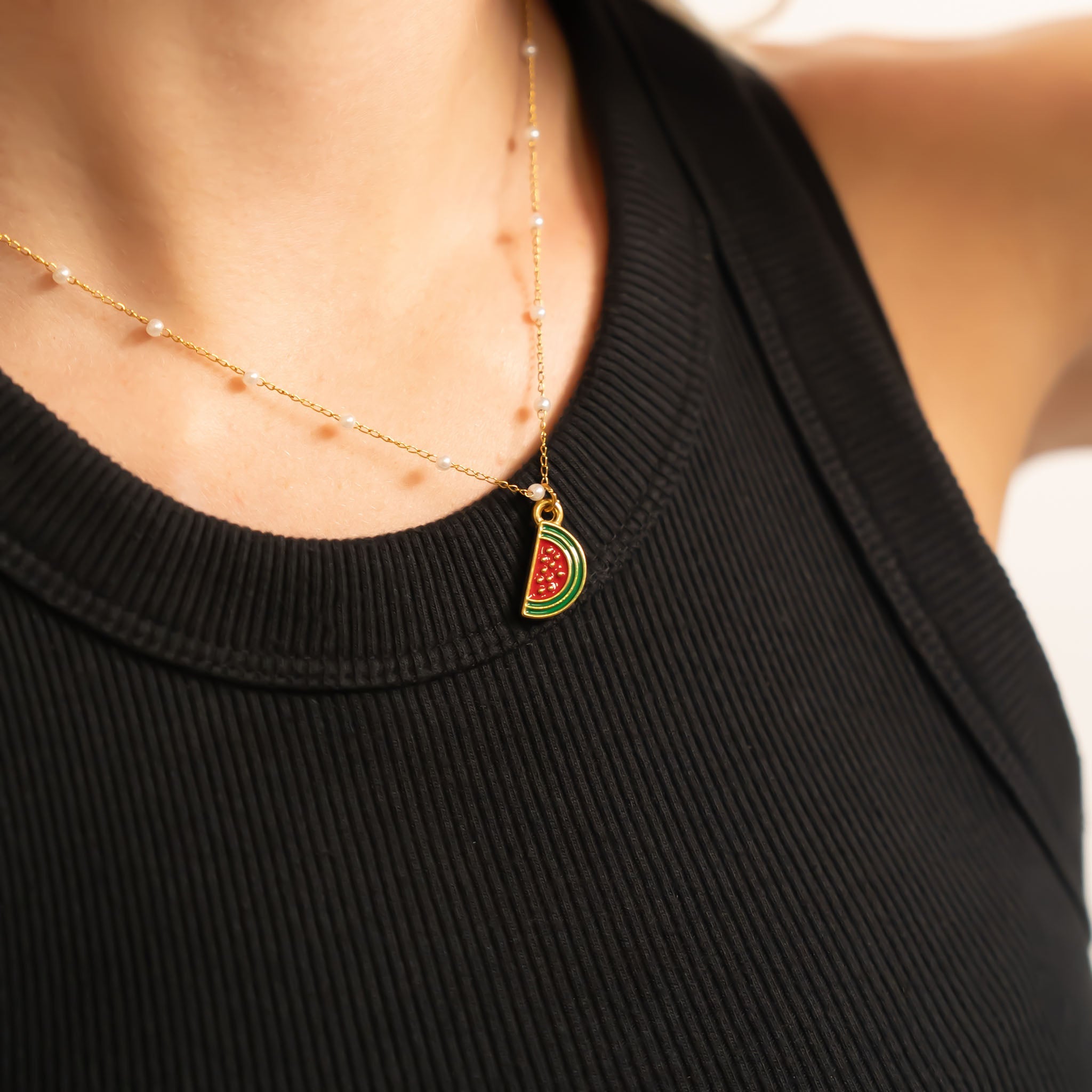 Gold Watermelon Charm – 18K Gold Jewelry | Red Enamel Stainless Steel Pendant