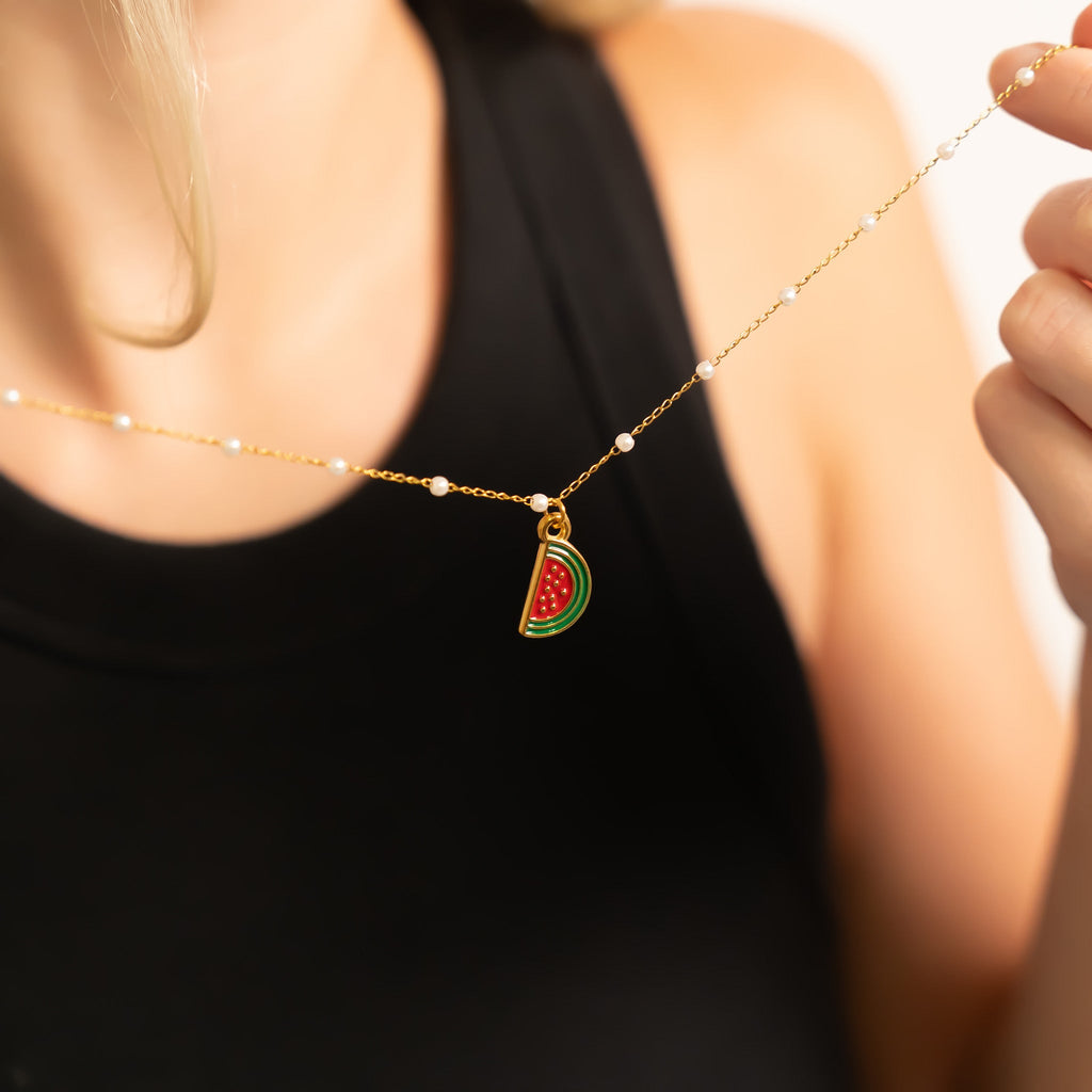 Gold Watermelon Charm – 18K Gold Jewelry | Red Enamel Stainless Steel Pendant