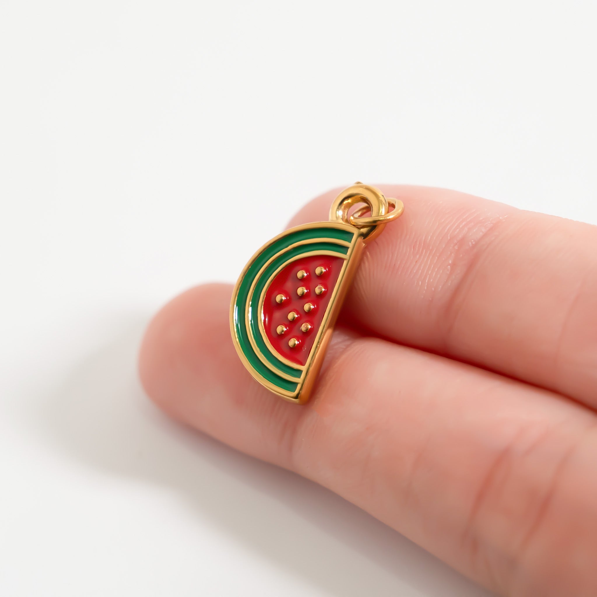 Gold Watermelon Charm – 18K Gold Jewelry | Red Enamel Stainless Steel Pendant