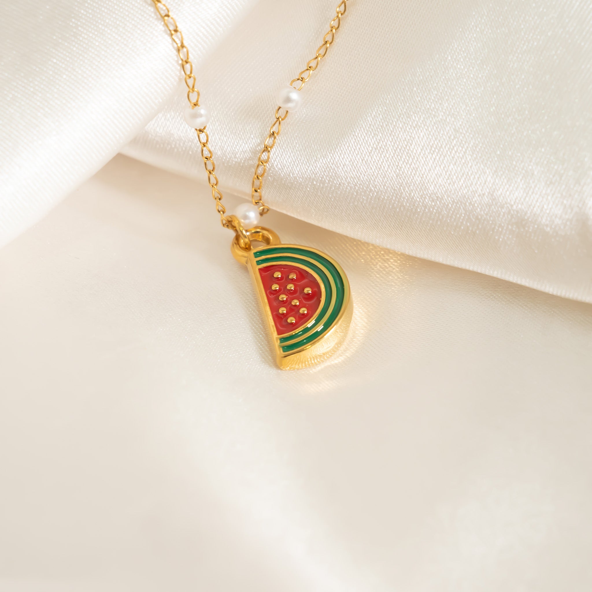 Gold Watermelon Charm – 18K Gold Jewelry | Red Enamel Stainless Steel Pendant