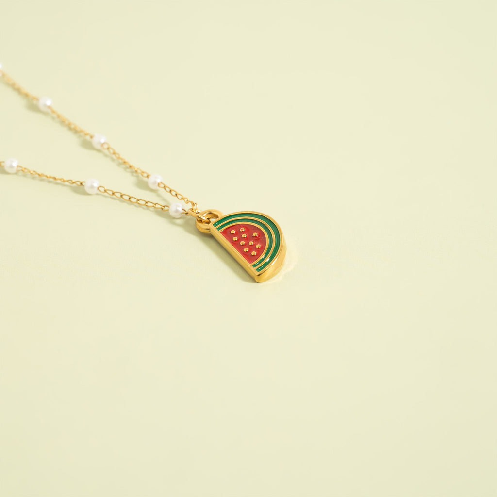 Gold Watermelon Charm – 18K Gold Jewelry | Red Enamel Stainless Steel Pendant