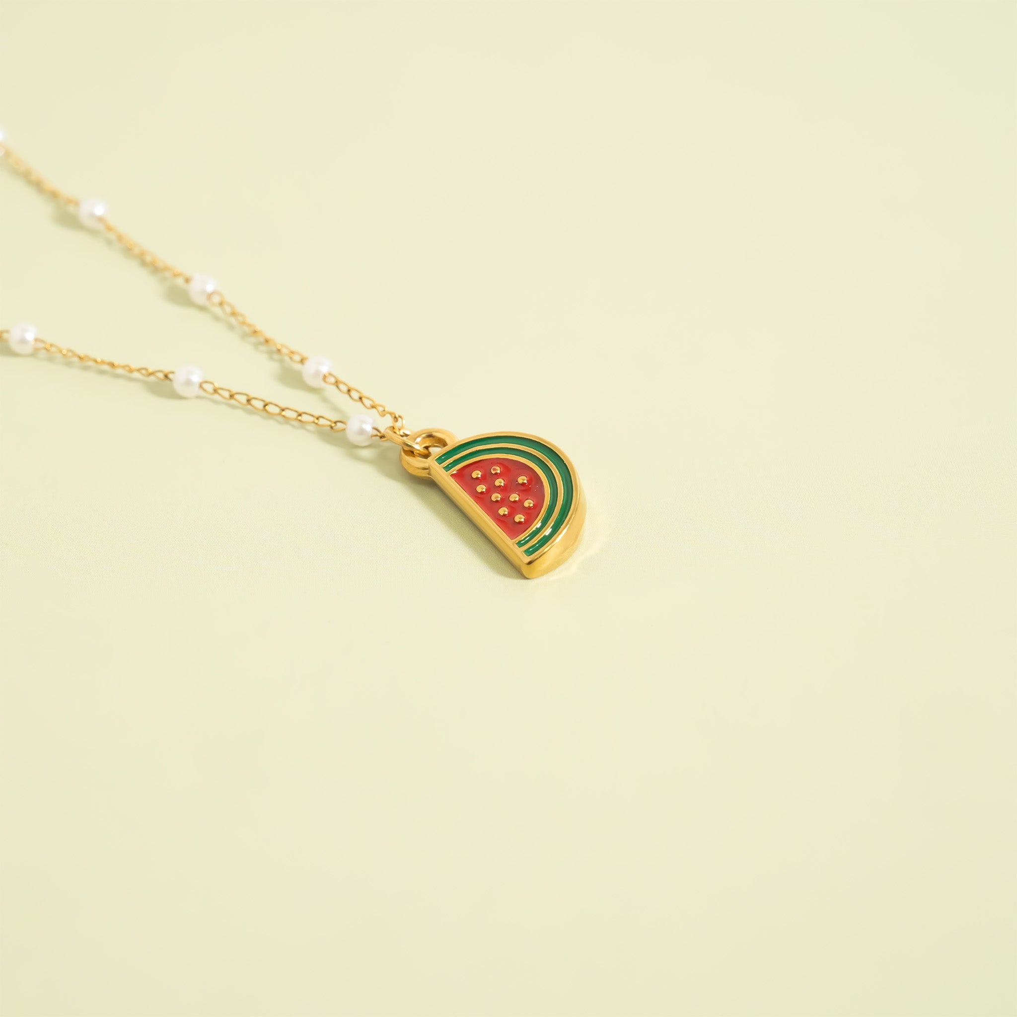 Gold Watermelon Charm – 18K Gold Jewelry | Red Enamel Stainless Steel Pendant