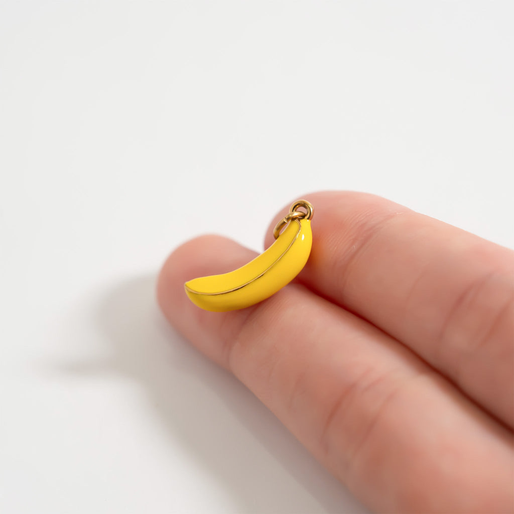 18K Gold Banana Charm – Stainless Steel Yellow Enamel Fruit Pendant Gift