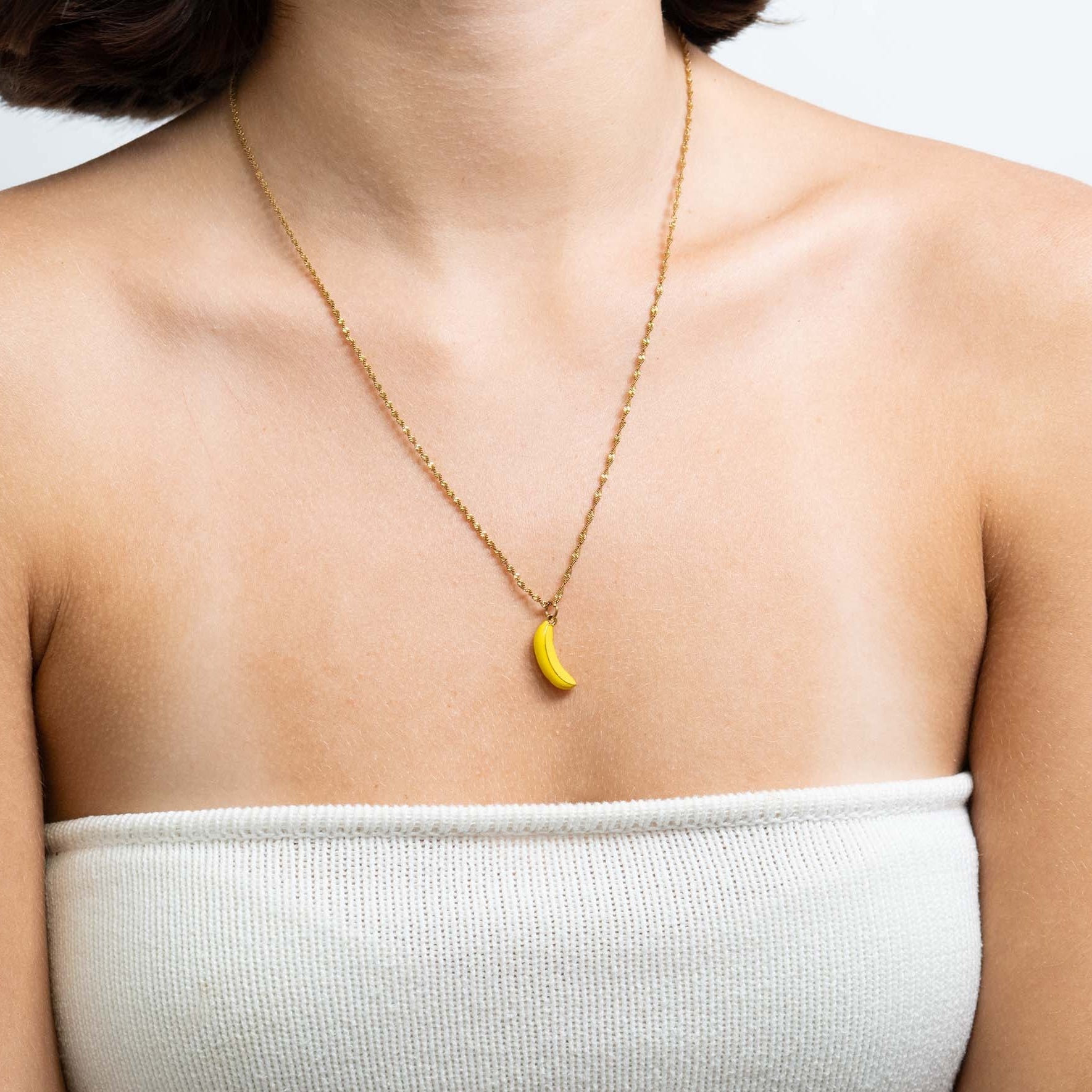 18K Gold Banana Charm – Stainless Steel Yellow Enamel Fruit Pendant Gift