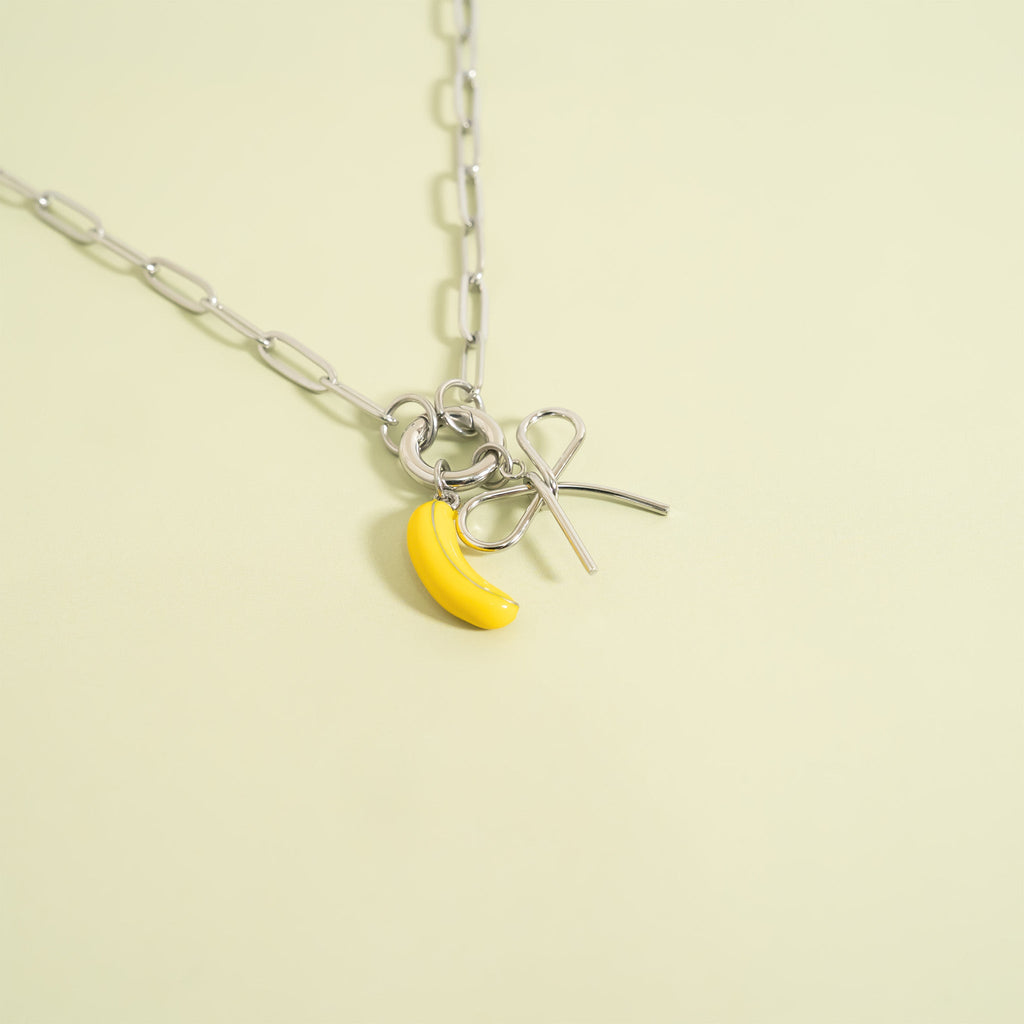18K Gold Banana Charm – Stainless Steel Yellow Enamel Fruit Pendant Gift