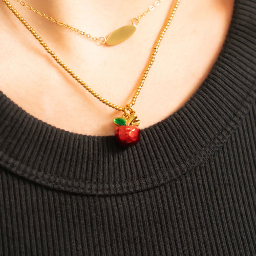 18K Gold Apple Charm – Stainless Steel Red Enamel Pendant, Hypoallergenic Jewelry