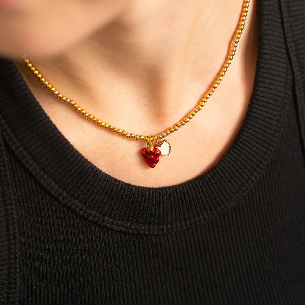 18K Gold Raspberry Charm – Hypoallergenic Stainless Steel Red Enamel Pendant