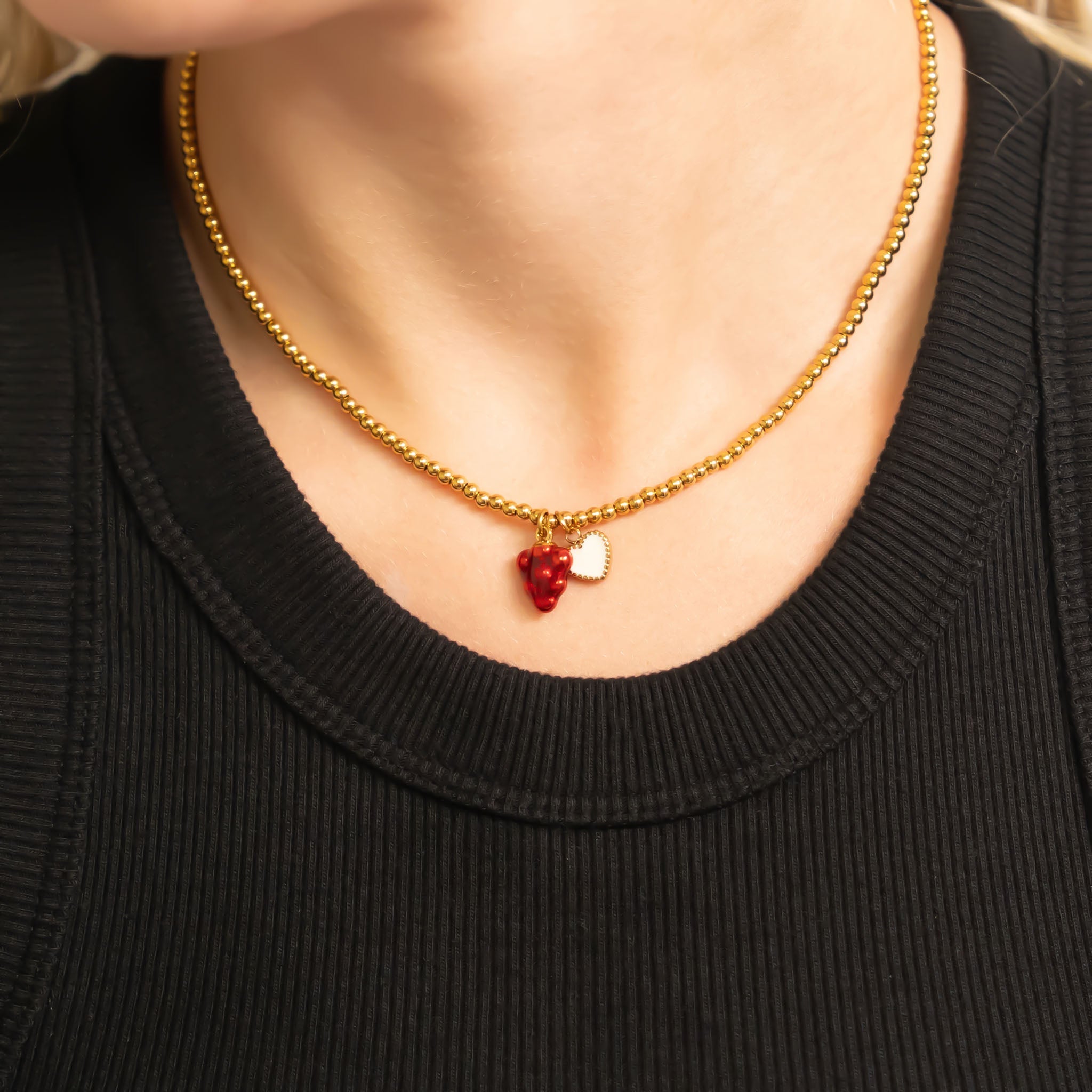 18K Gold Raspberry Charm – Hypoallergenic Stainless Steel Red Enamel Pendant