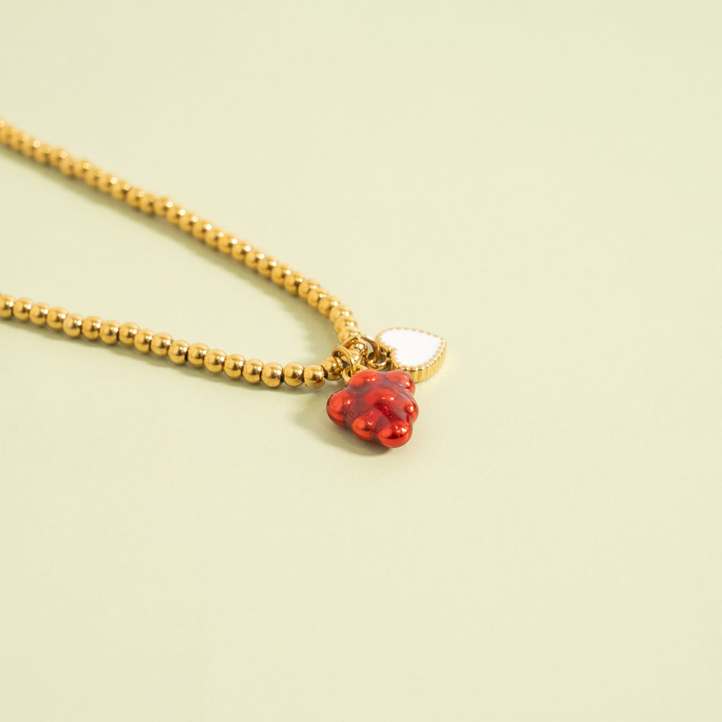18K Gold Raspberry Charm – Hypoallergenic Stainless Steel Red Enamel Pendant