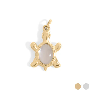 18K Gold PVD Stainless Steel Mother Of Pearl Turtle Charm
