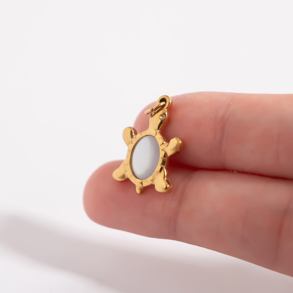 Turtle Charm 18K Gold PVD Stainless Steel – Mother of Pearl Coastal Pendant