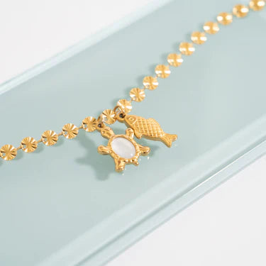 18K Gold PVD Stainless Steel Mother Of Pearl Turtle Charm