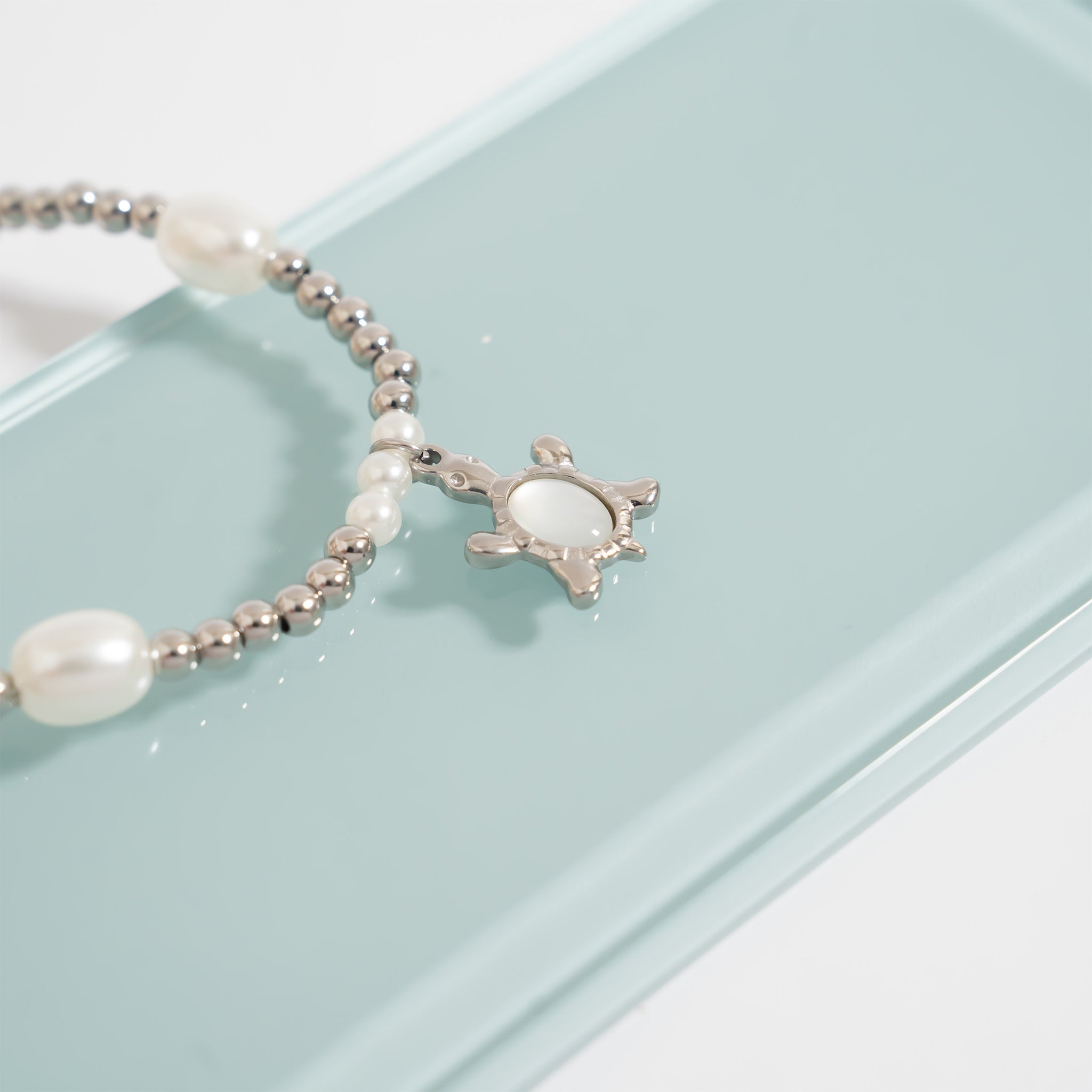 Turtle Charm 18K Gold PVD Stainless Steel – Mother of Pearl Coastal Pendant