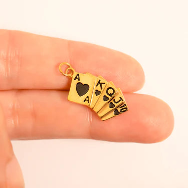 18K Gold PVD Stainless Steel Playing Cards Charm