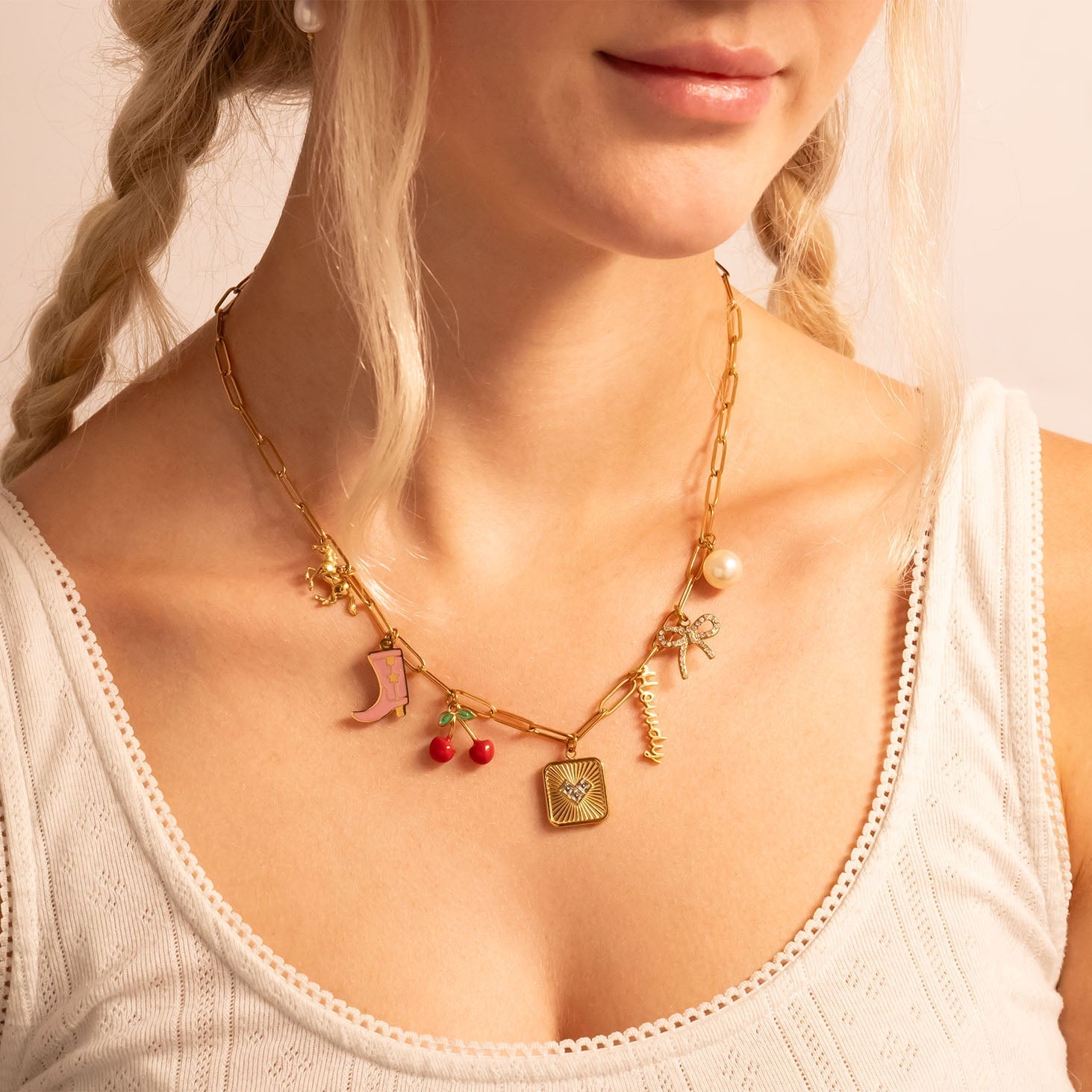 18K Gold Charm – Stainless Steel Western Style Cowgirl Jewelry Pendant