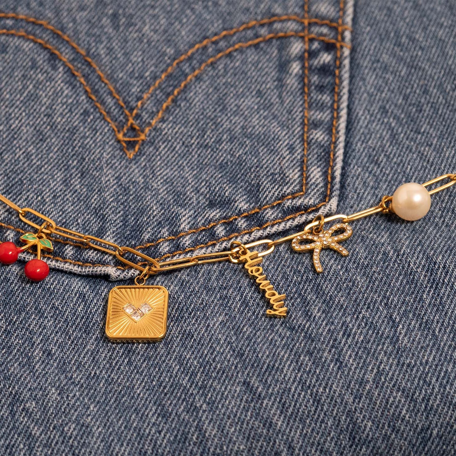 18K Gold Charm – Stainless Steel Western Style Cowgirl Jewelry Pendant