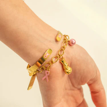 18K Gold PVD Stainless Steel Pink Pearl Charm