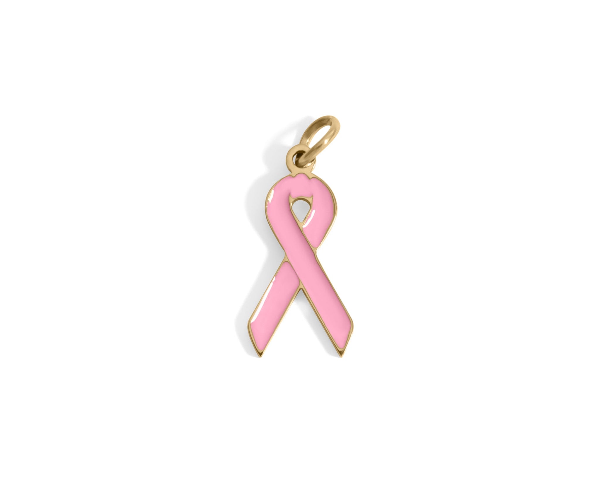 Cancer Ribbon Charm – 18K Gold Plated Stainless Steel Pink Enamel Breast Cancer Jewelry