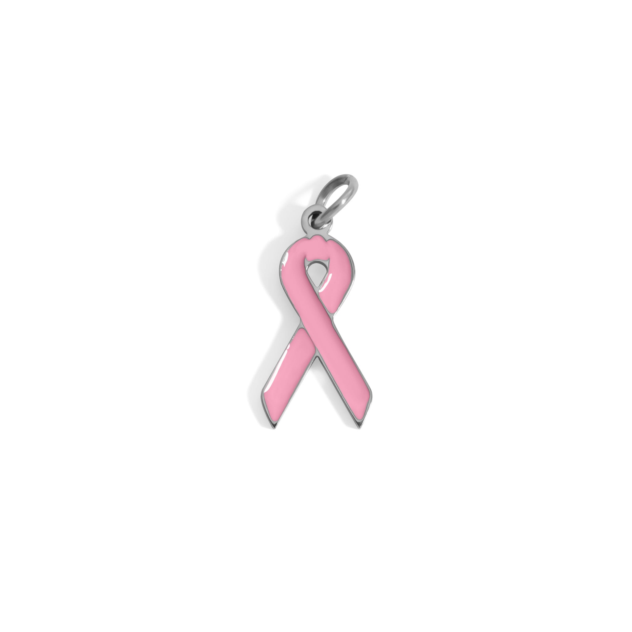 Cancer Ribbon Charm – 18K Gold Plated Stainless Steel Pink Enamel Breast Cancer Jewelry