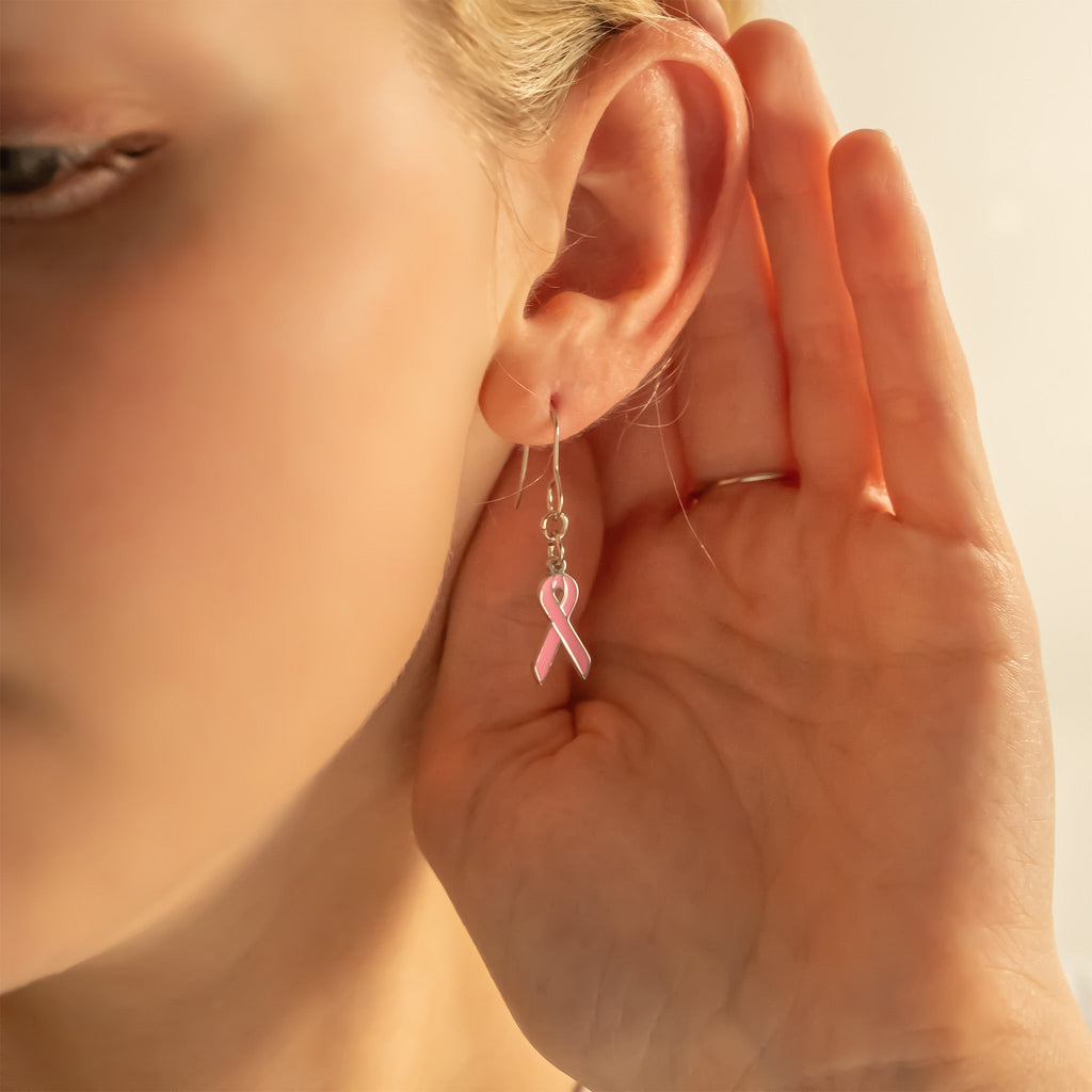 Cancer Ribbon Charm – 18K Gold Plated Stainless Steel Pink Enamel Breast Cancer Jewelry