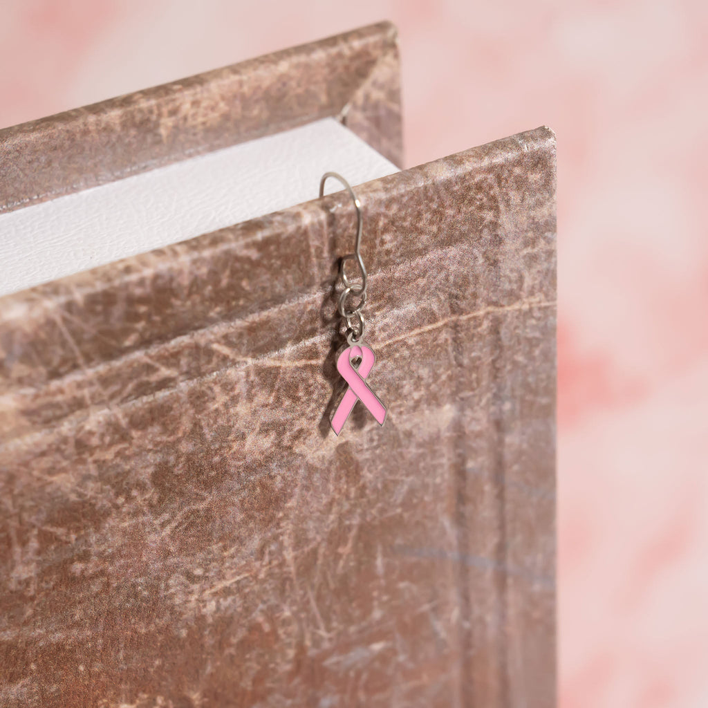 Cancer Ribbon Charm – 18K Gold Plated Stainless Steel Pink Enamel Breast Cancer Jewelry