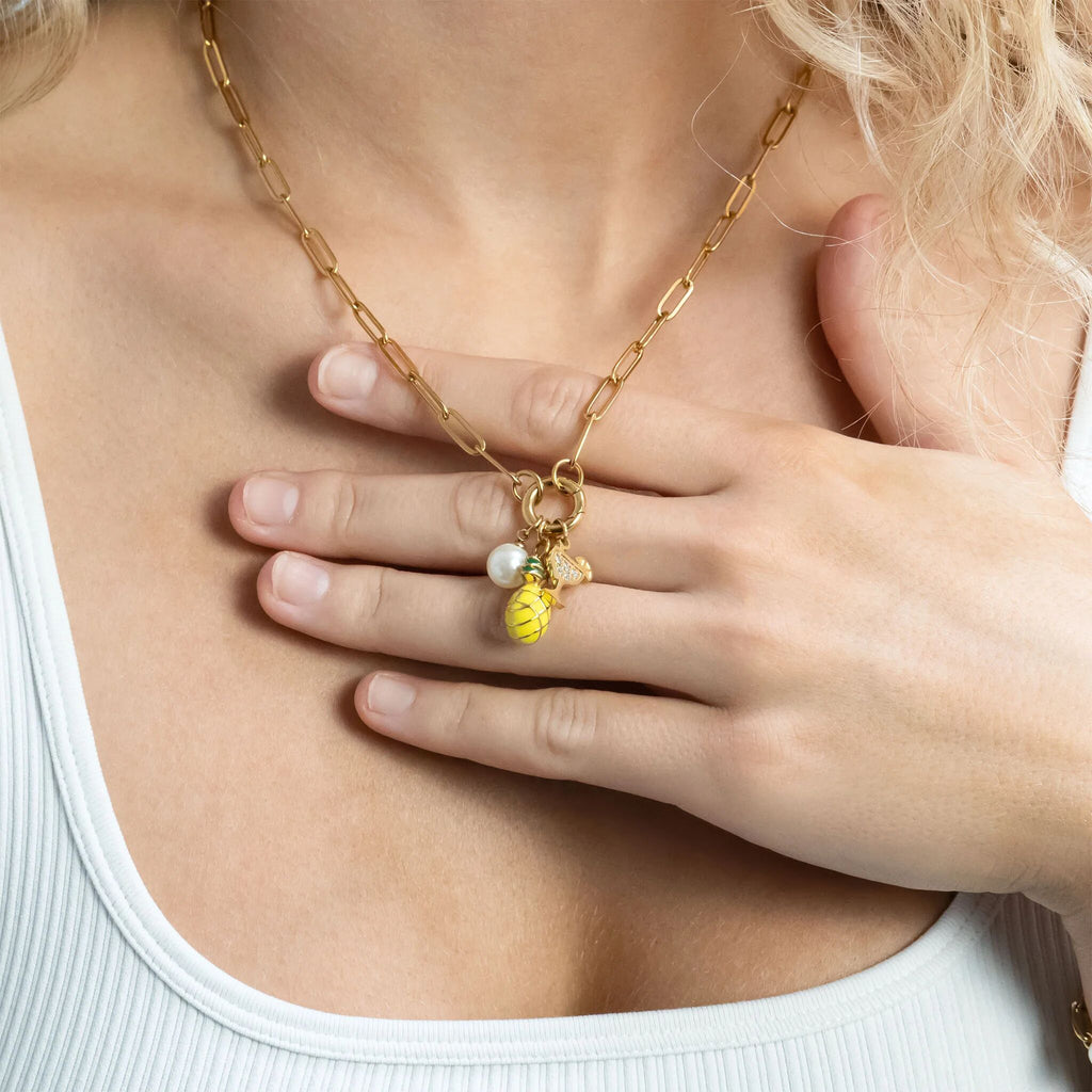 18K Gold Margarita Charm – Sparkling Stainless Steel Cocktail Pendant, Tropical Style