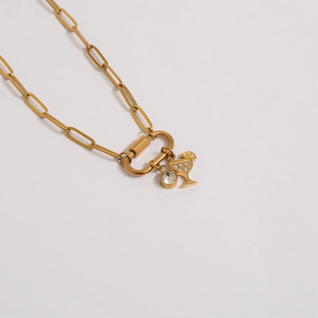 18K Gold Margarita Charm – Sparkling Stainless Steel Cocktail Pendant, Tropical Style