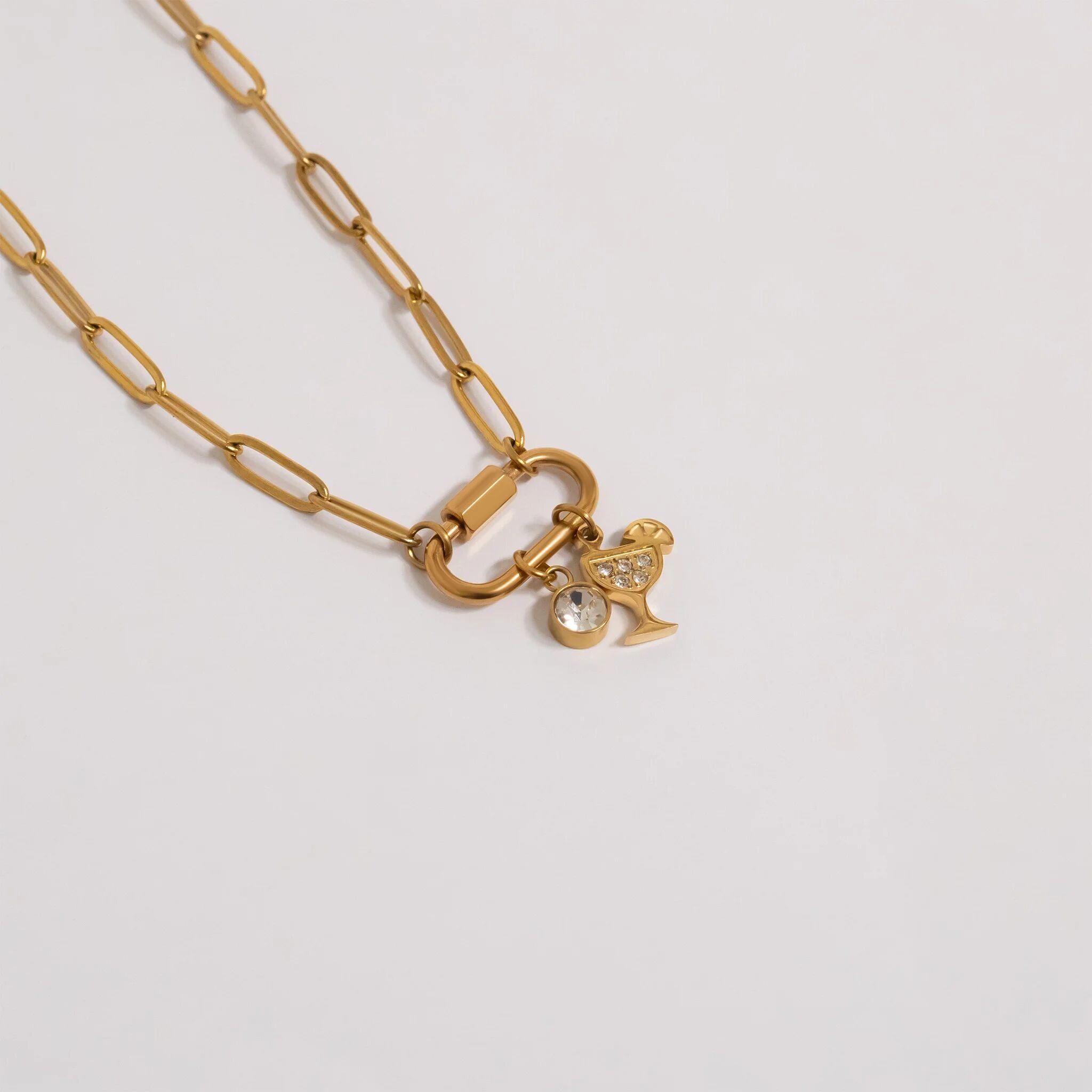 18K Gold Margarita Charm – Sparkling Stainless Steel Cocktail Pendant, Tropical Style