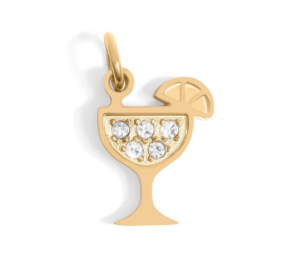 18K Gold Margarita Charm – Sparkling Stainless Steel Cocktail Pendant, Tropical Style