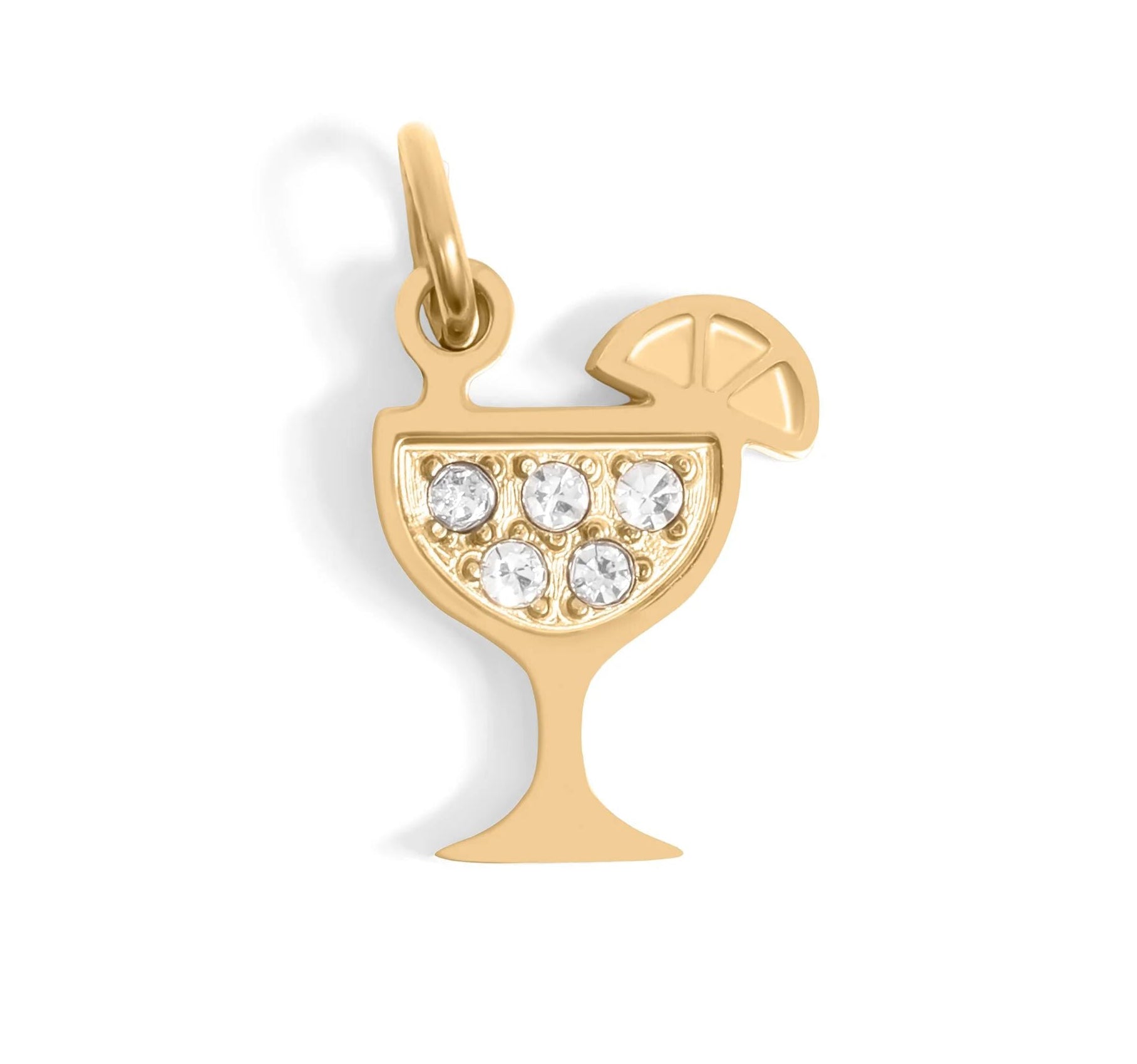 18K Gold Margarita Charm – Sparkling Stainless Steel Cocktail Pendant, Tropical Style