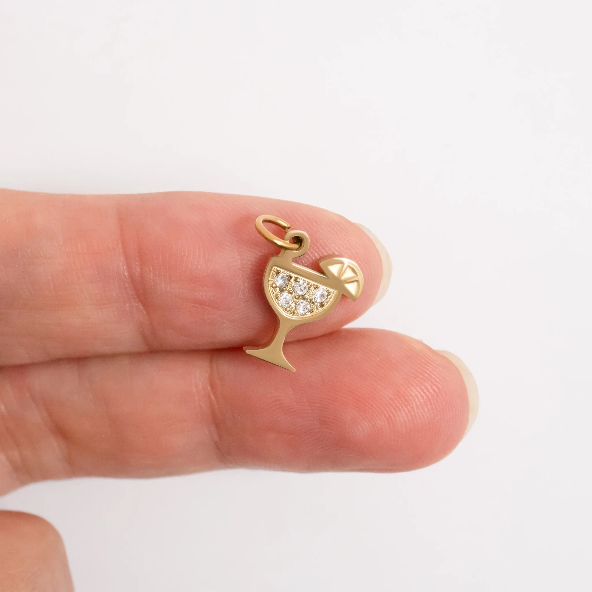 18K Gold Margarita Charm – Sparkling Stainless Steel Cocktail Pendant, Tropical Style