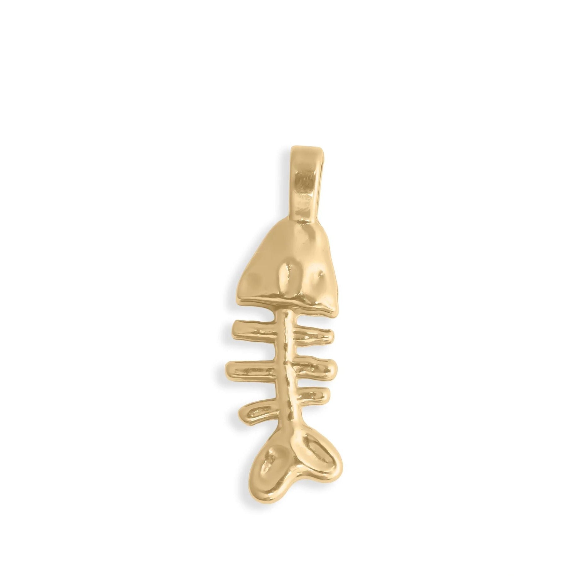 Gold fish bone pendant on a white background