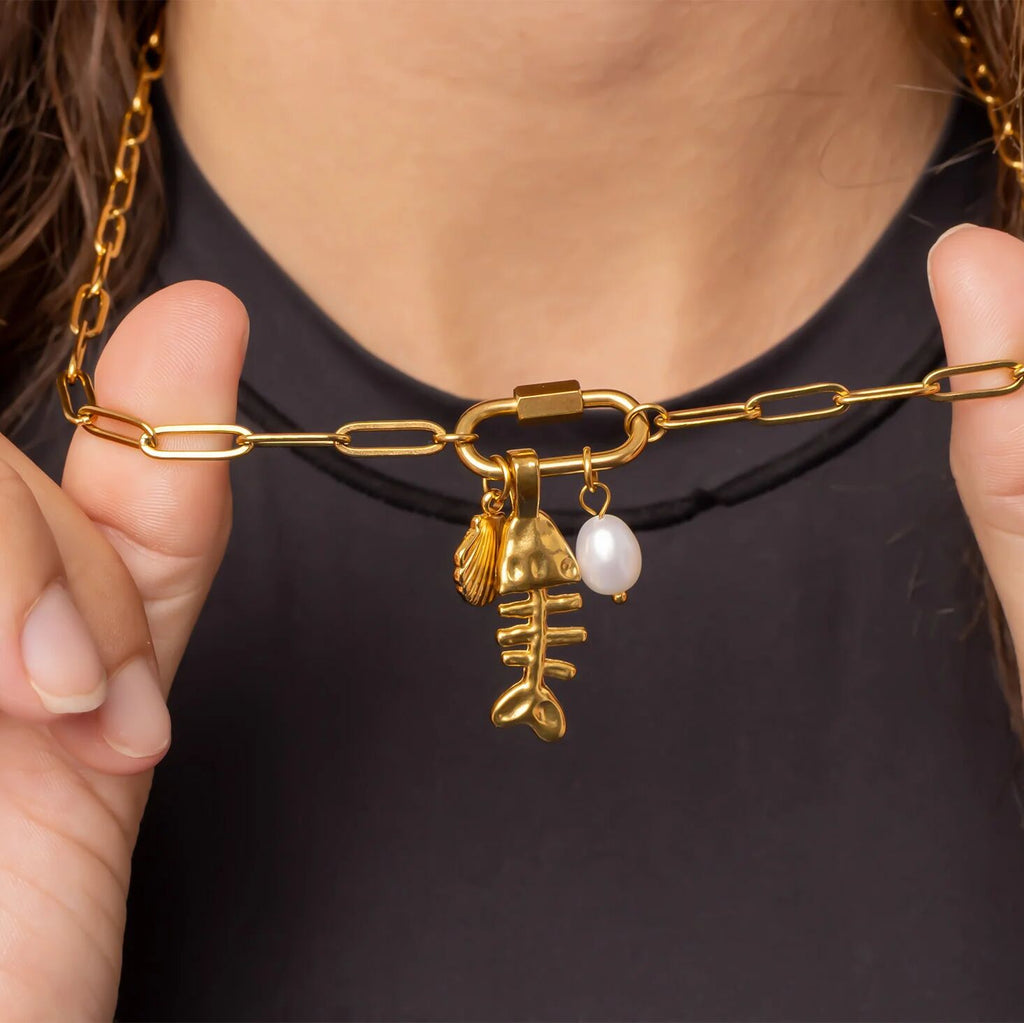 Paperclip Carabiner Necklace – Gold Charm Holder With Secure Screw Clasp