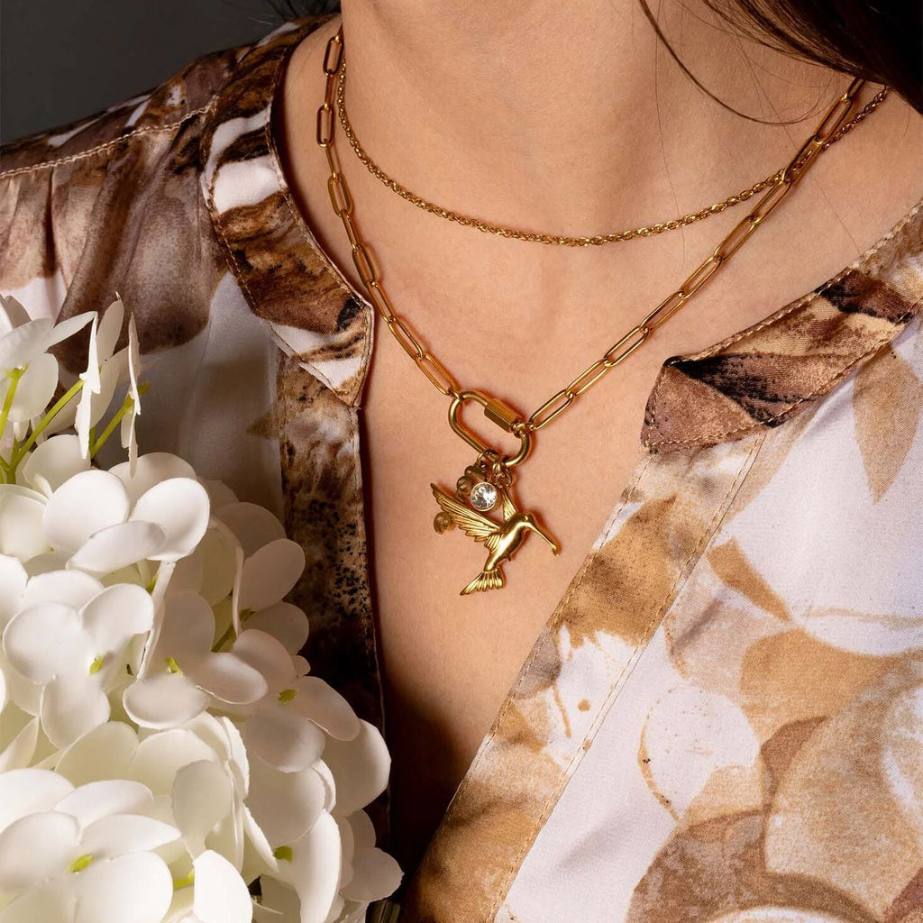 18K Gold Hummingbird Charm – Hypoallergenic Stainless Steel, Scratch Resistant Jewelry