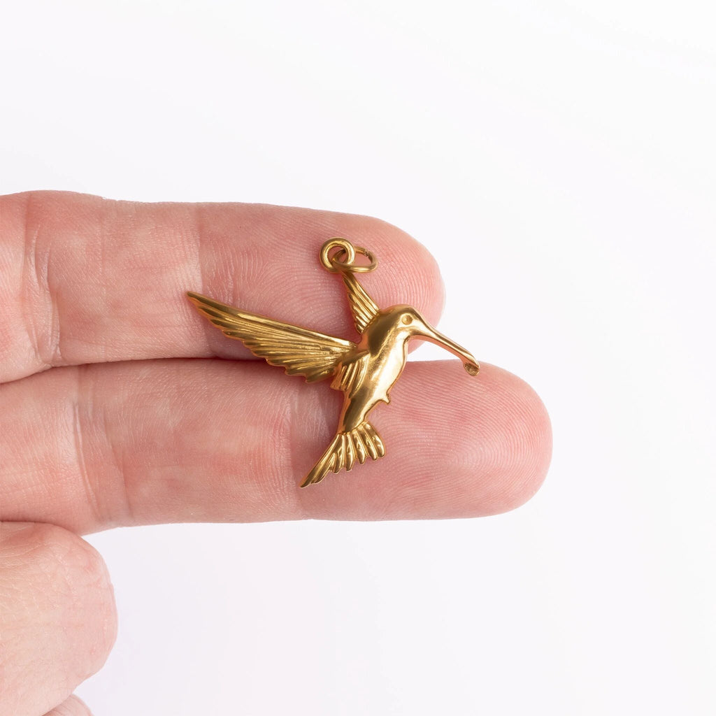 18K Gold Hummingbird Charm – Hypoallergenic Stainless Steel, Scratch Resistant Jewelry