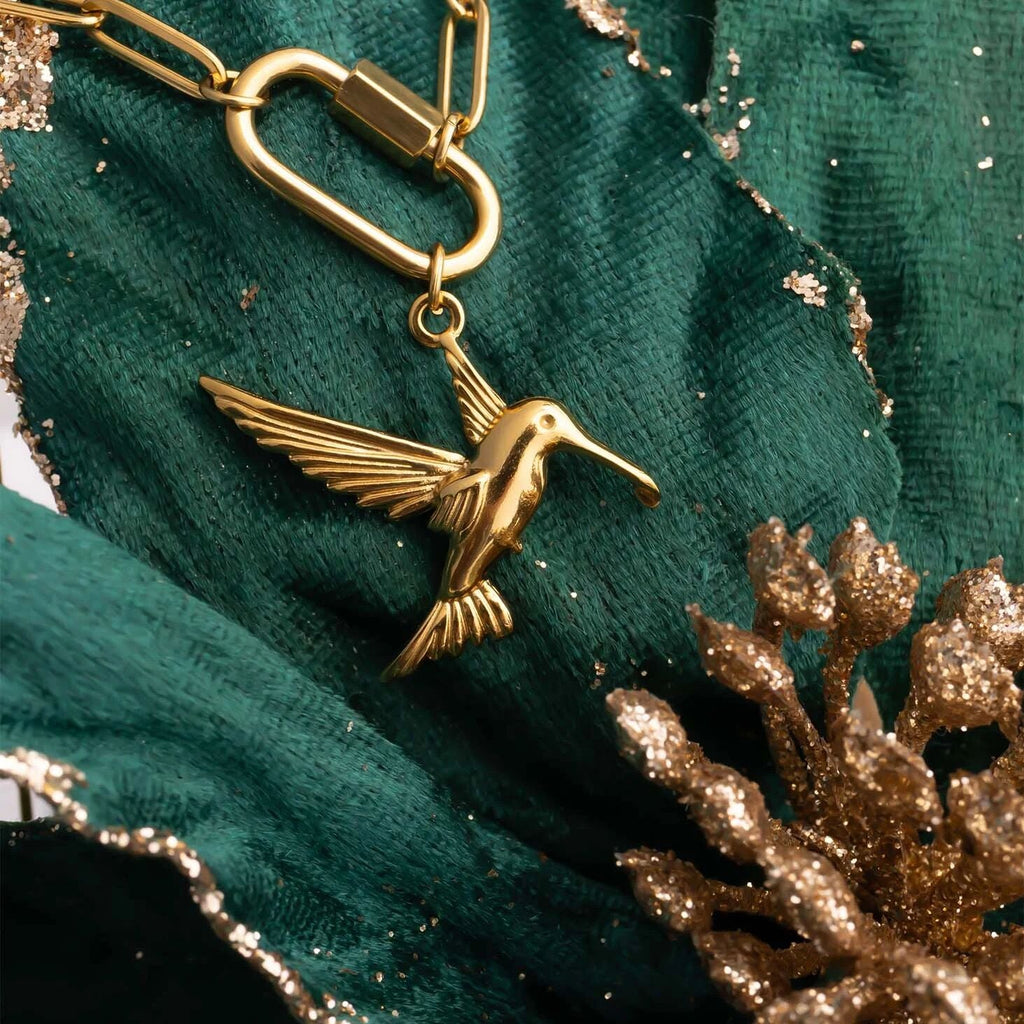 18K Gold Hummingbird Charm – Hypoallergenic Stainless Steel, Scratch Resistant Jewelry