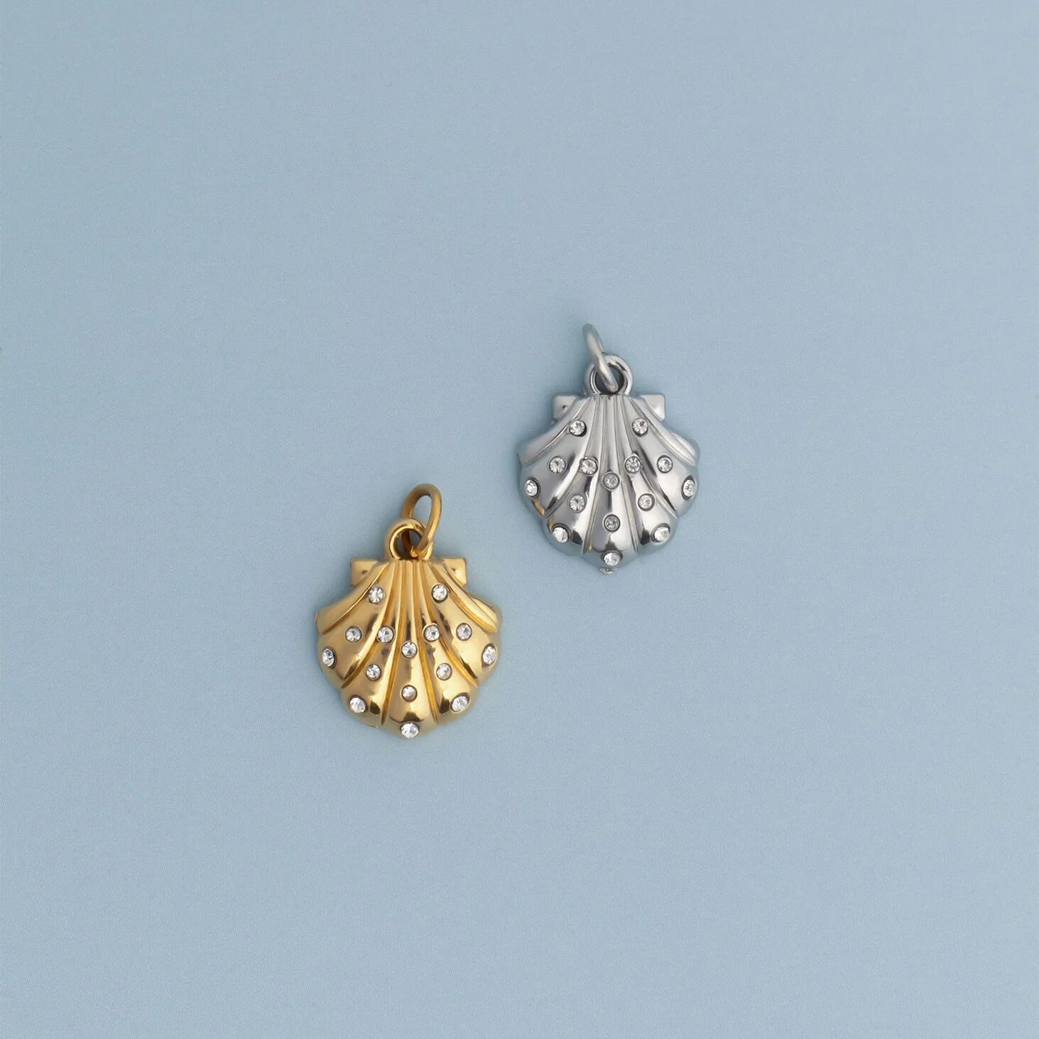 Gold Shell Charm – PVD Gold Jewelry with Hand Set Crystals | Stainless Steel Pendant