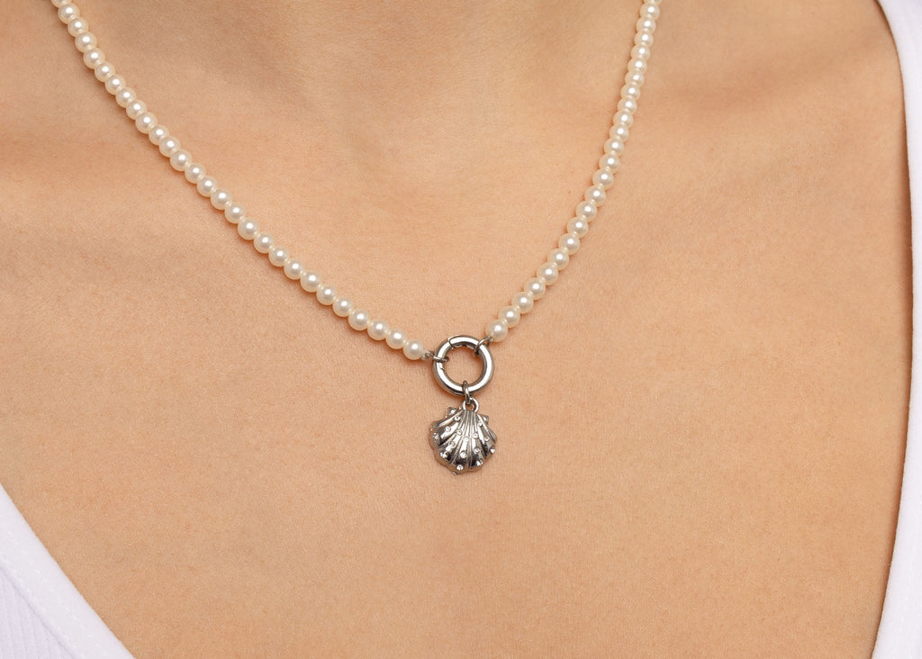 Gold Shell Charm – PVD Gold Jewelry with Hand Set Crystals | Stainless Steel Pendant