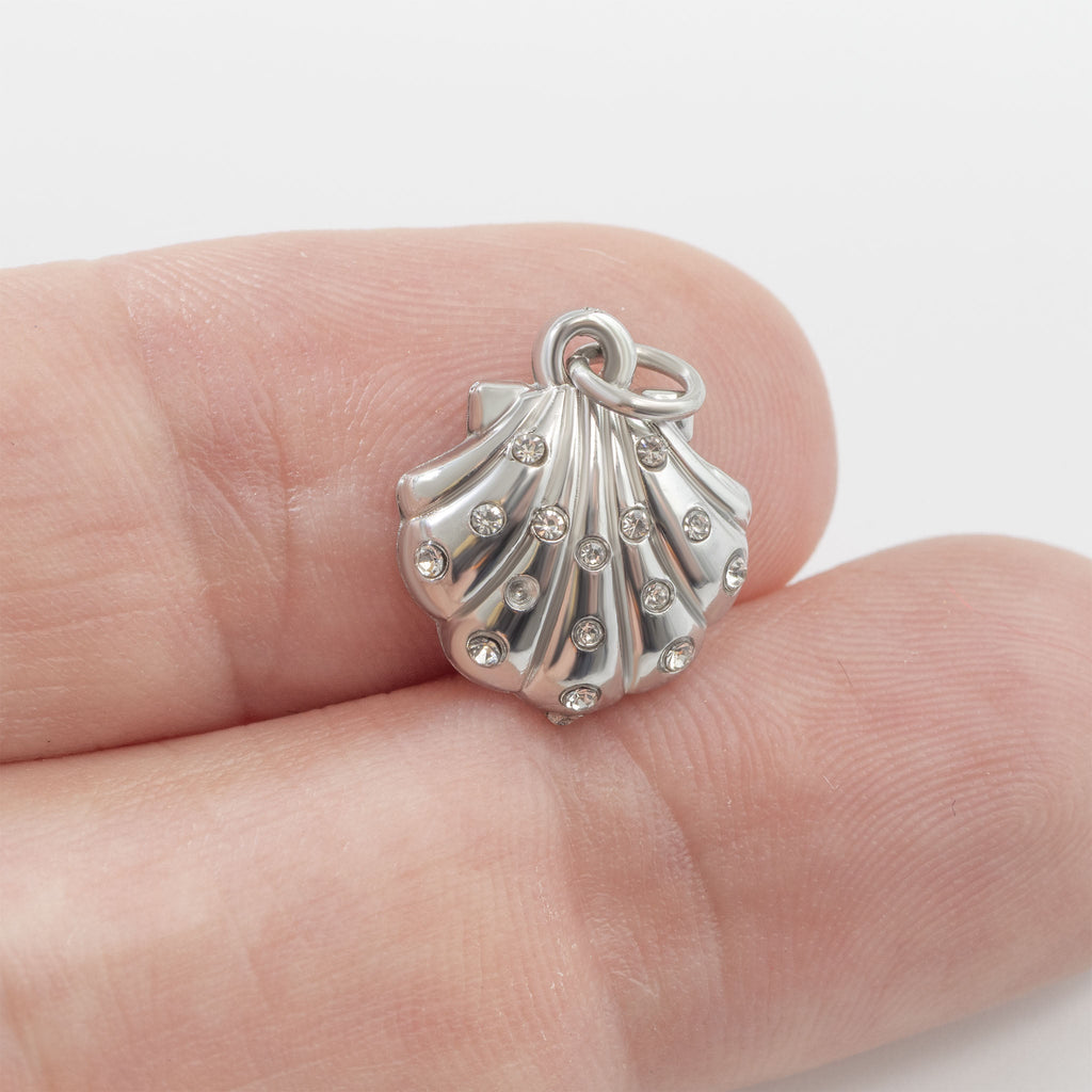 Gold Shell Charm – PVD Gold Jewelry with Hand Set Crystals | Stainless Steel Pendant