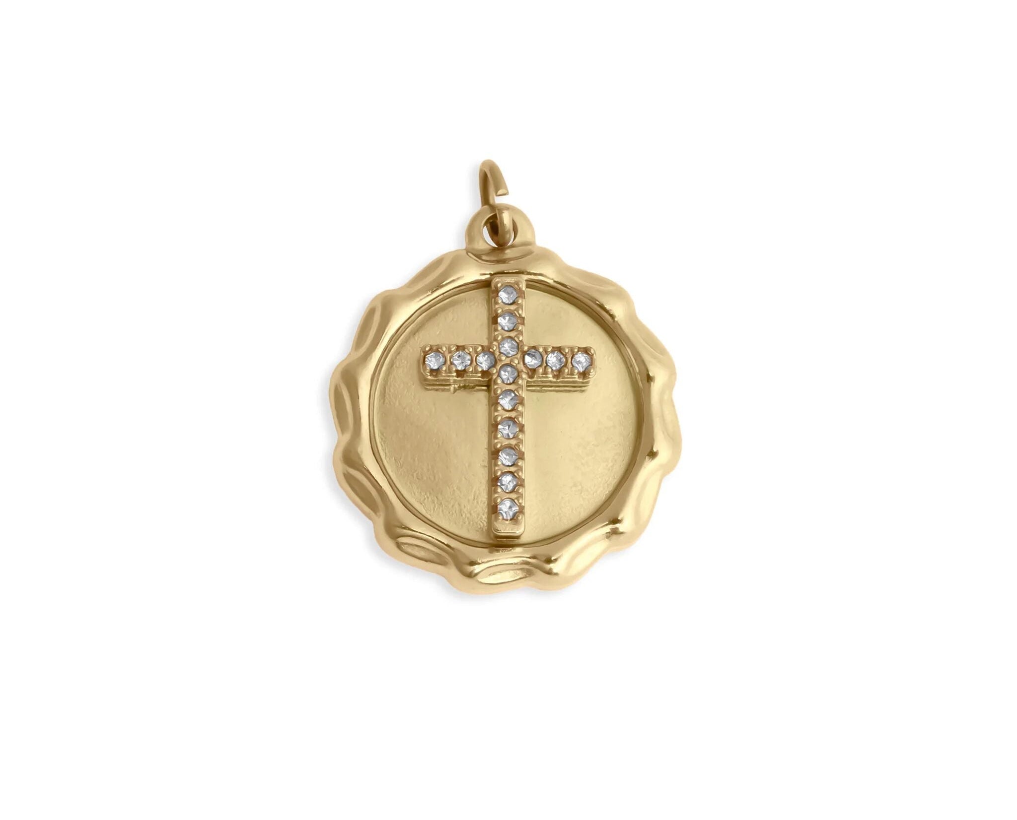 Gold Cross Pendant – 18K Gold Jewelry With Clear Stone Cross Charm, Polished Finish