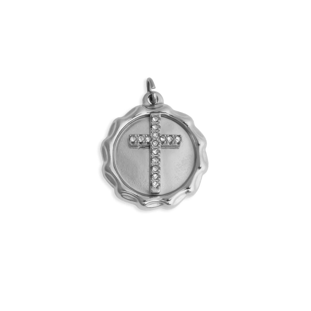 Gold Cross Pendant – 18K Gold Jewelry With Clear Stone Cross Charm, Polished Finish