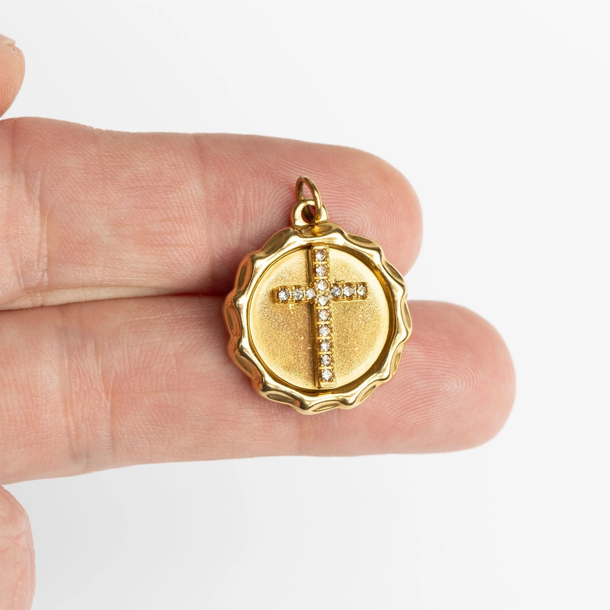 Gold Cross Pendant – 18K Gold Jewelry With Clear Stone Cross Charm, Polished Finish