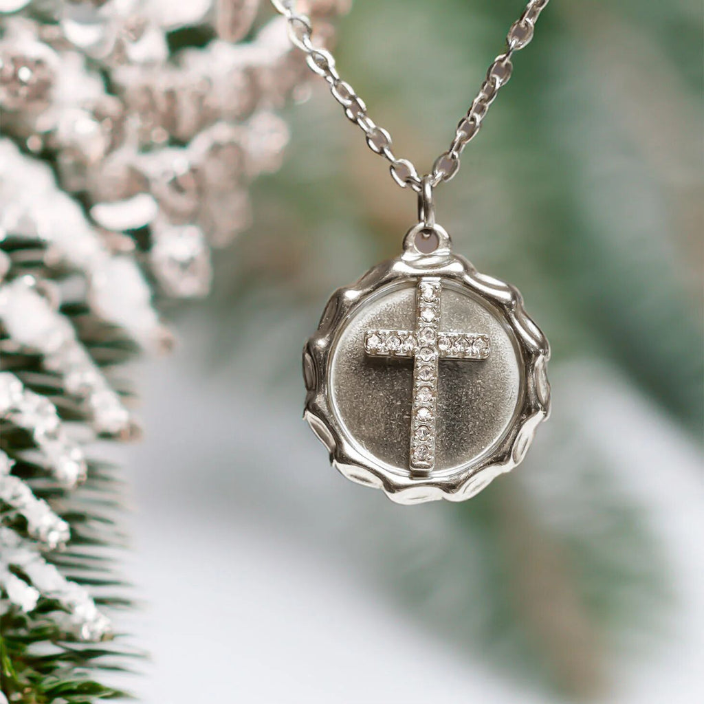 Gold Cross Pendant – 18K Gold Jewelry With Clear Stone Cross Charm, Polished Finish