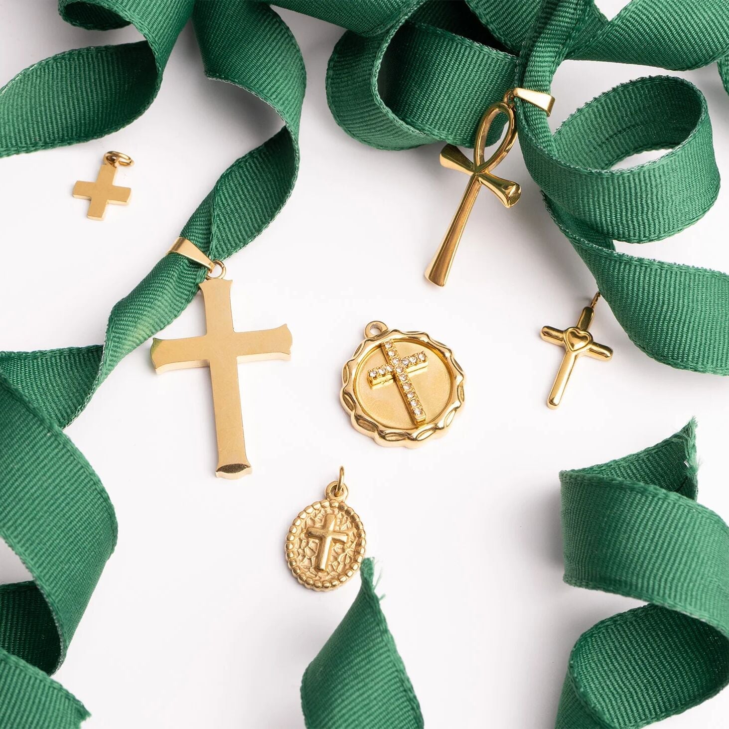 Gold Cross Pendant – 18K Gold Jewelry With Clear Stone Cross Charm, Polished Finish